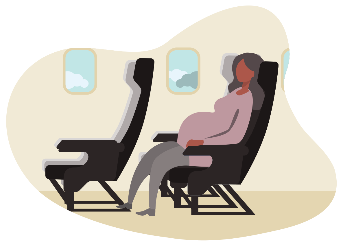 Illustration of pregnant person on plane.